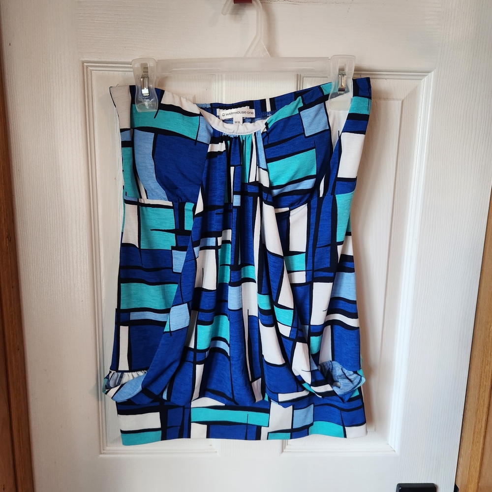 Geometric Blue and White Tank Top